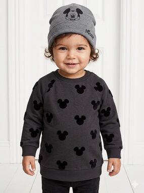 H&M x Disney Mickey Mouse Toddler Sweatshirt Flocked Velvet Black - 9-12M NWOT